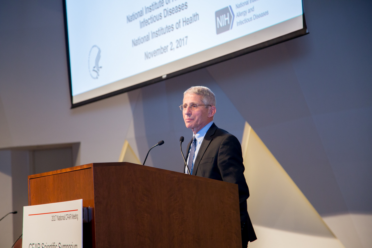 Anthony Fauci presents his keynote address to the audience
