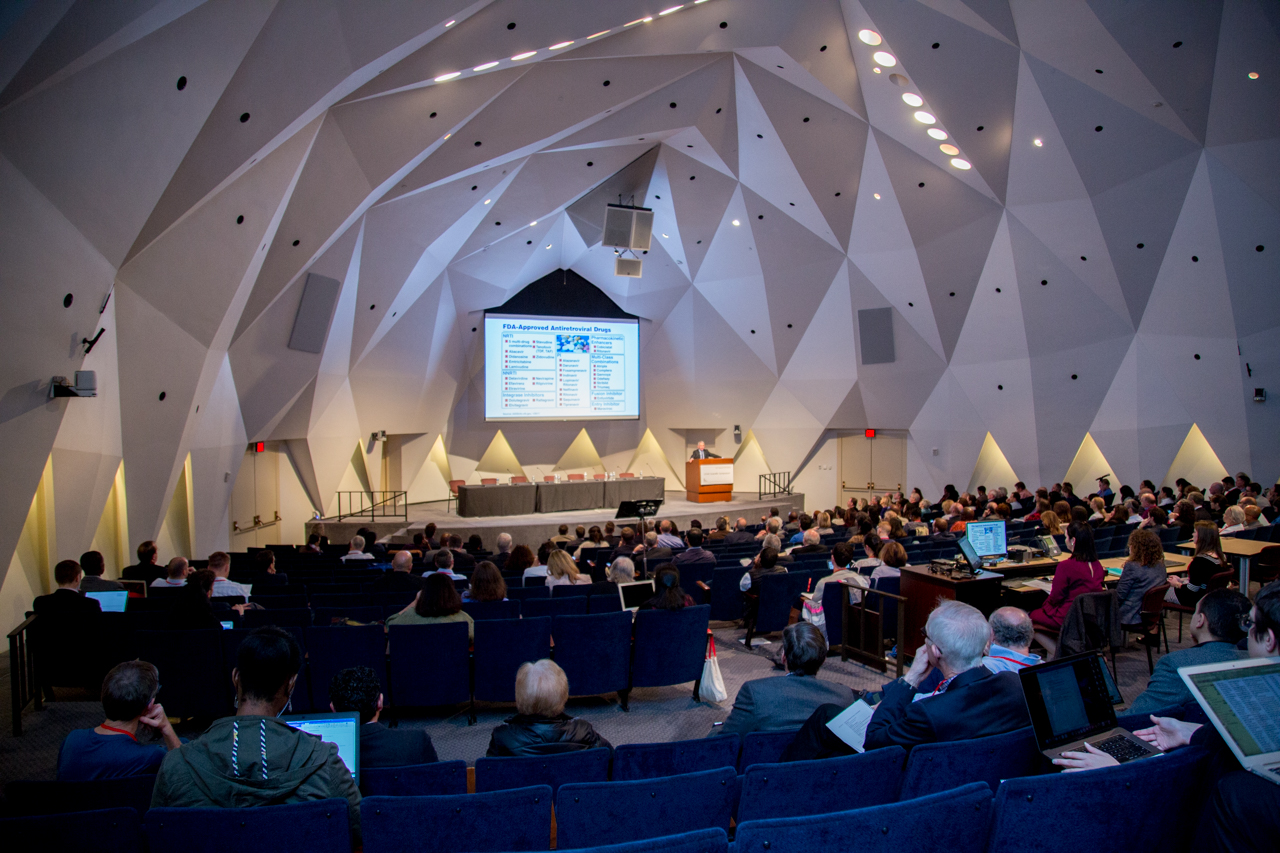 The audience listens to presentations in the National Academy of Science Auditorium 